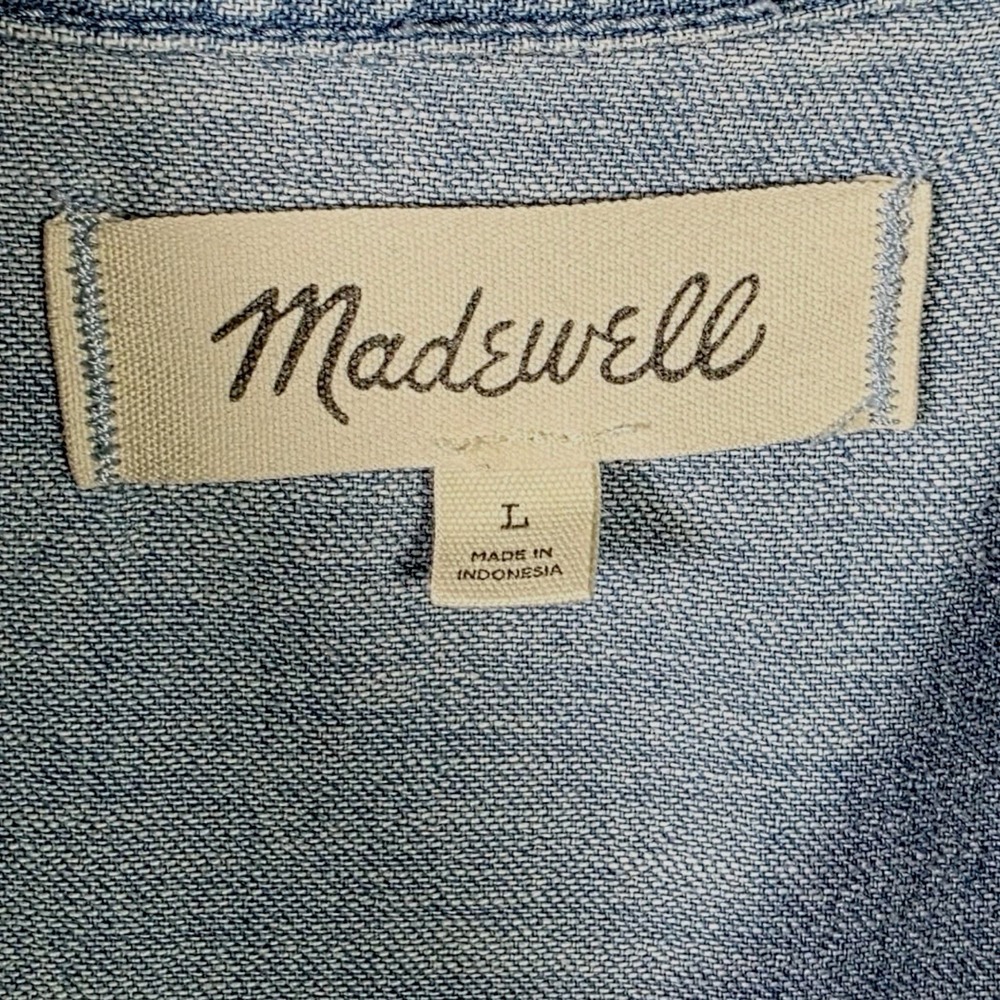 Madewell Light Wash Denim Shirt Womens L Short Sleeve Button Front - Picture 4 of 7